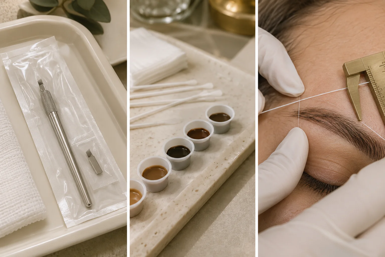 Brow mapping, natural pigment selection and a fine manual microblading tool
