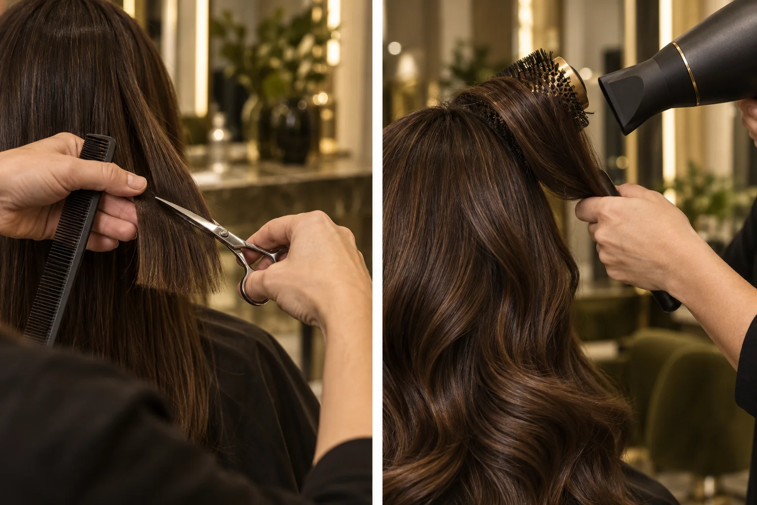 Precision haircutting and round-brush blow-dry technique
