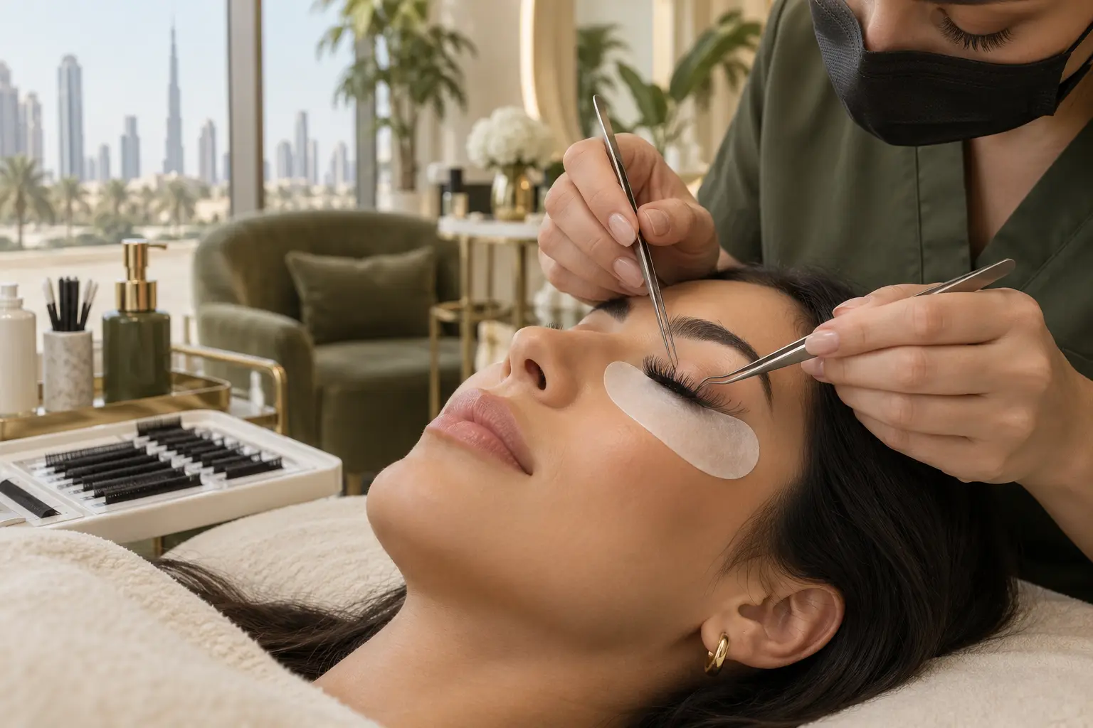 Natural eyelash extension application at BellaPharma Beauty Center