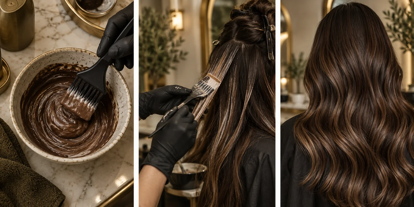 Hair colour mixing, balayage application and dimensional brunette hair