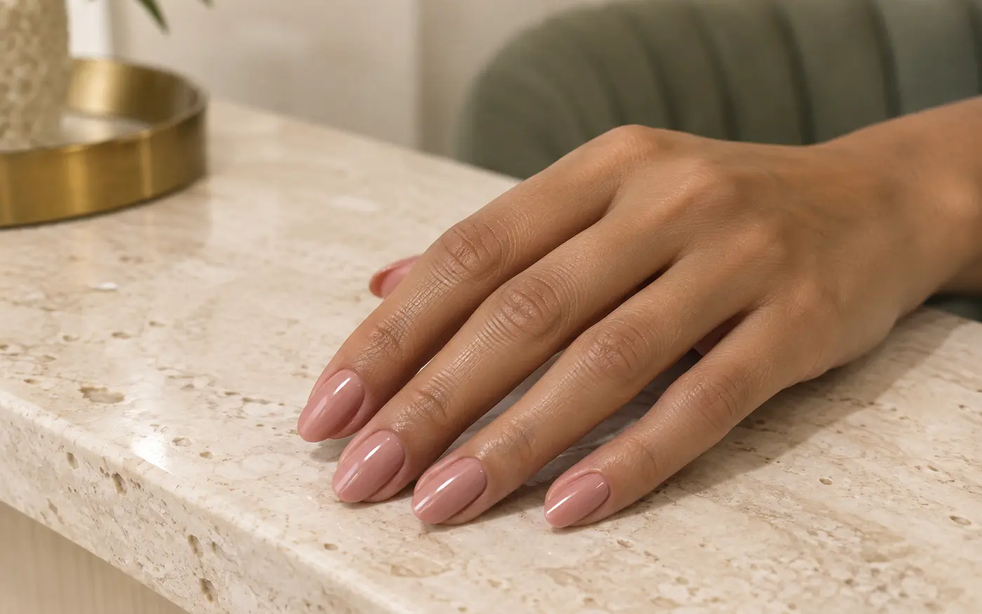 Finished nude rose manicure