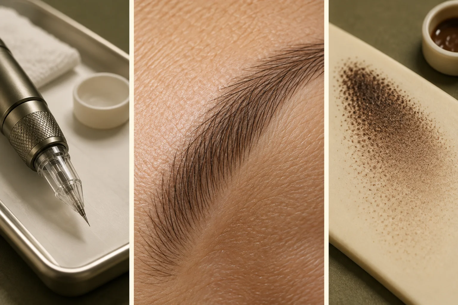 Digital brow handpiece, fine hair strokes and a soft shading gradient