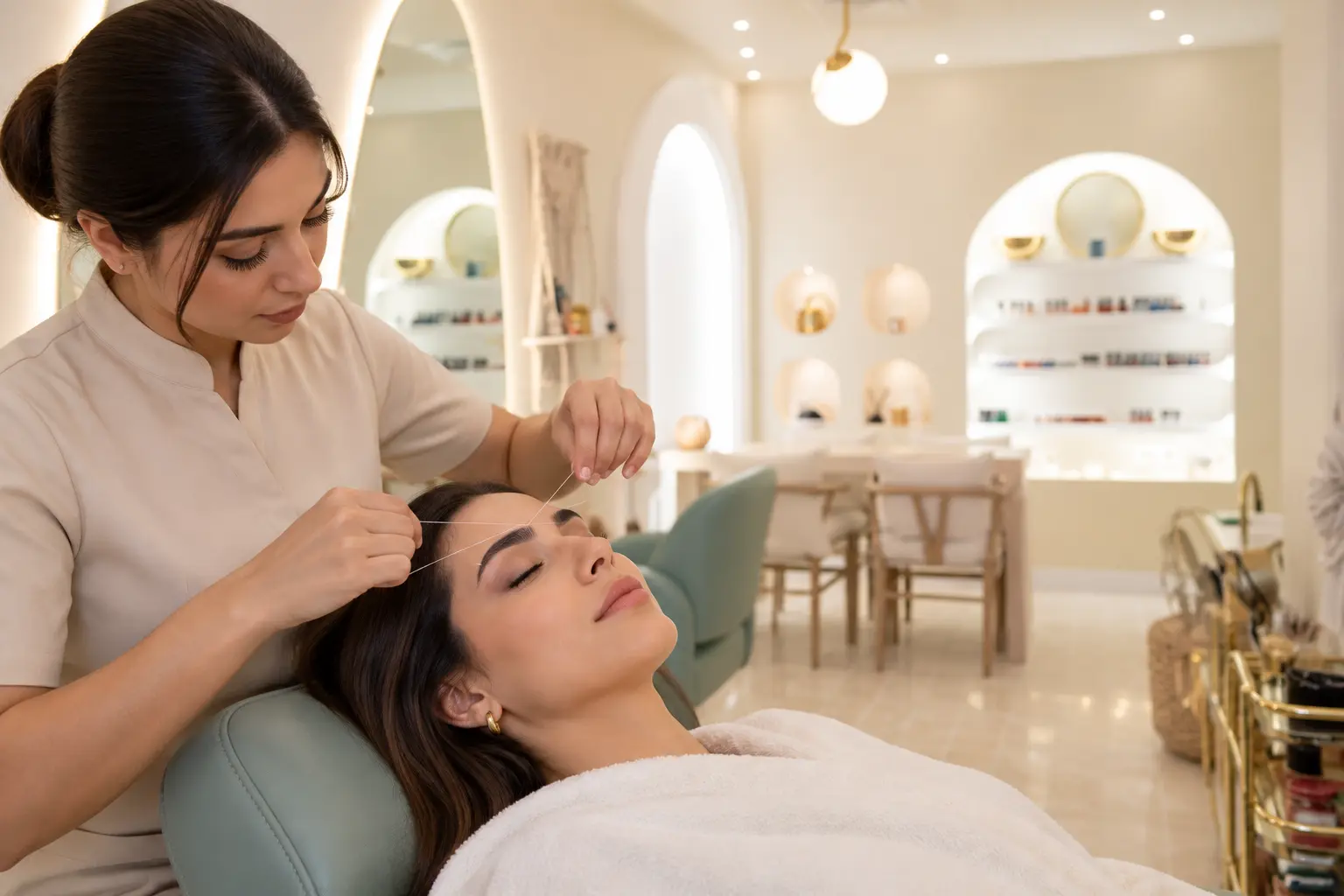 Professional eyebrow threading at BellaPharma Beauty Center