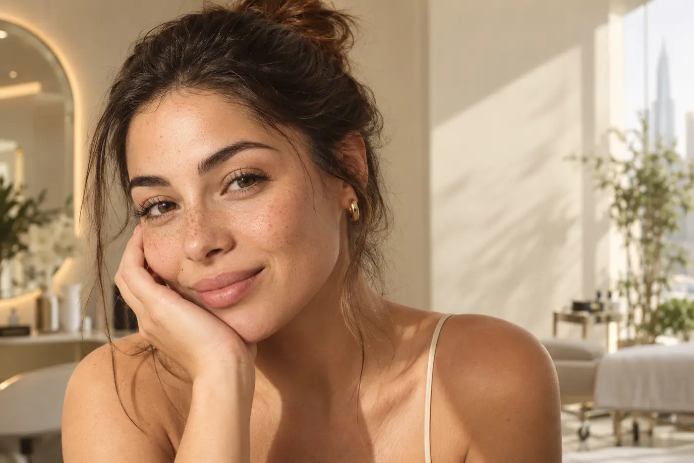 Subtle semi-permanent faux freckles in Dubai